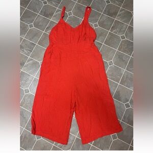 Cheztu Women Plus Size20 Red Jumpsuit Linen Blend Cropped Wide Leg Pockets Belt